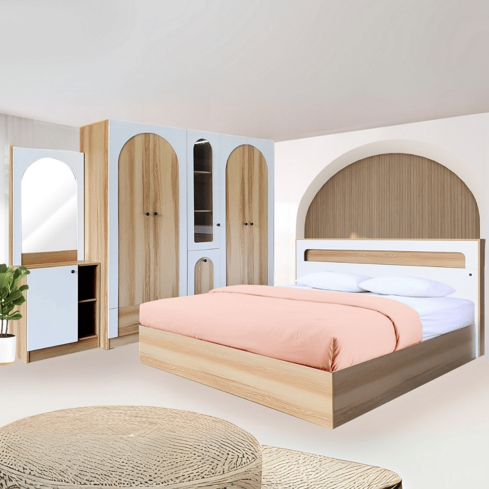 ชุดห้องนอน + ที่นอน PVC 6 ฟุต WISDOM DESIGN FURNITURE รุ่น ARISTA 9 สี แอช/ขาว